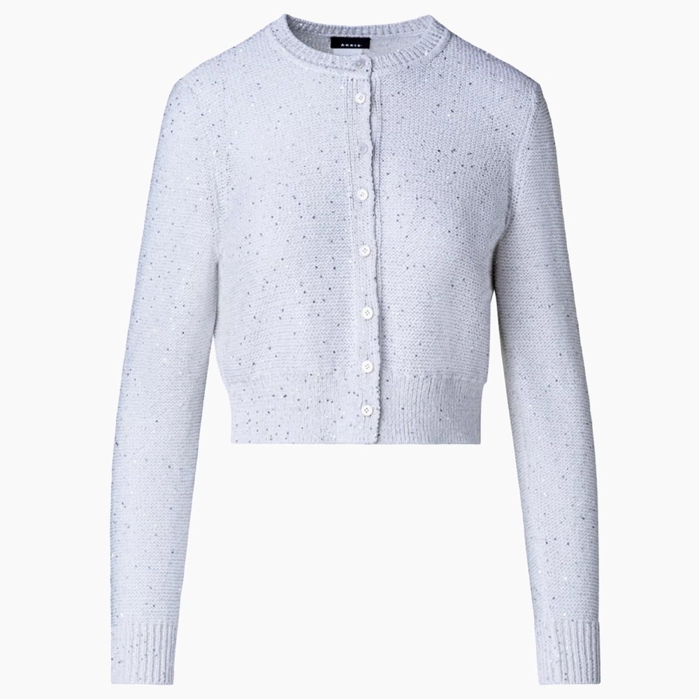 AKRIS ECRU SEQUIN LINEN BLEND SHORT CARDIGAN SIZE US 12 NWTS! SOLD-OUT!